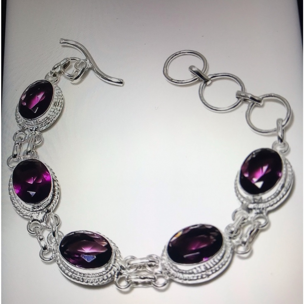 Amethyst Stamped 925 Sterling Silver Bracelet